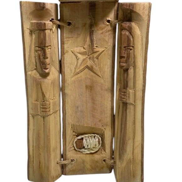 African Handcrafted Wooden Nativity Scene, Unique pencil shape, 8" tall - Picture 1 of 12